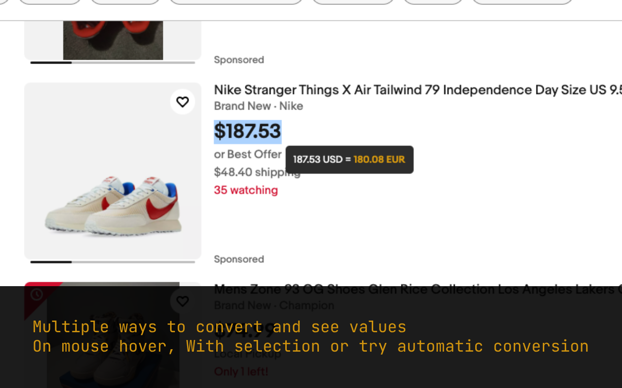 Screenshot showing currency conversion example