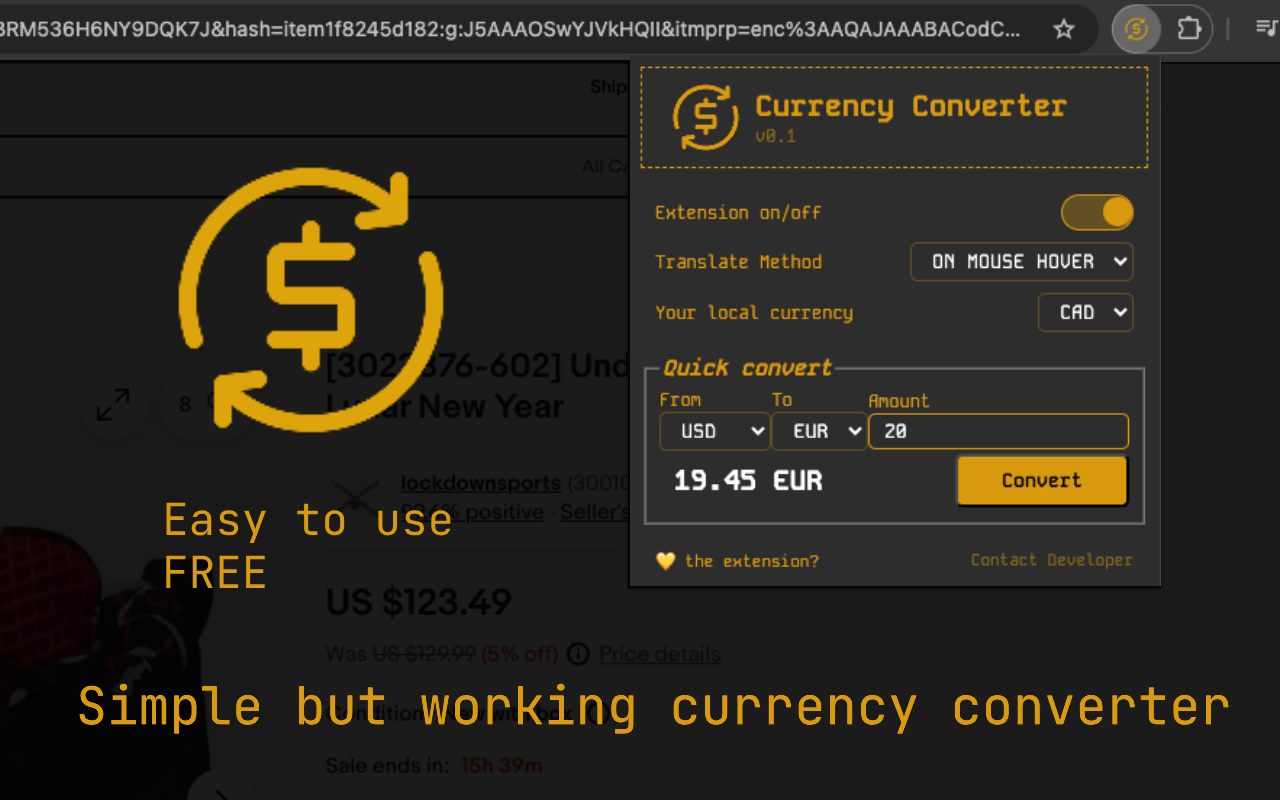 Screenshot showing extension settings interface